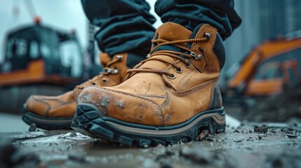 Safety Boots Close-up: A Worker's Focus on Construction Site Generative AI