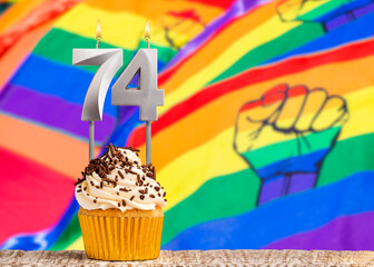 Birthday card with gay pride colors - Candle number 74