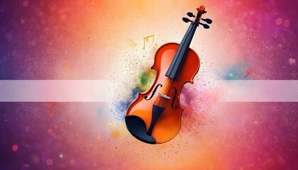 Fototapeta premium World music day banner with violin on abstract colorful dust background. Music day event and musical instruments colorful design.