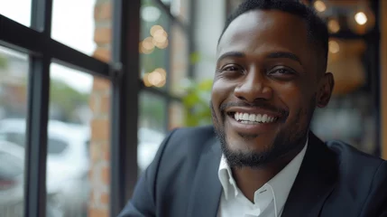 Fototapeten Successful African American Businessman's Dreamy Smile Generative AI © Alex