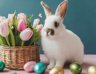 Easter happy background egg banner card holiday bunny greeting spring pattern rabbit.