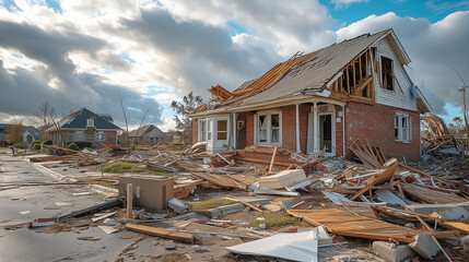 Obraz na płótnie Canvas Storm damage houses after hurricane.