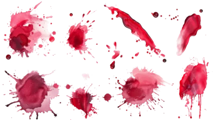 Deurstickers Splattered and smeared red ink, wine or blood blots on white, chaotic and artistic, perfect for backgrounds or creative concepts. © mashimara