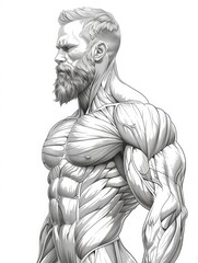 Continuous Line Art Illustration of Defined Muscles on White Background Generative AI