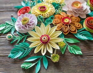 Fototapeta premium artistic origami flowers quilled paper 