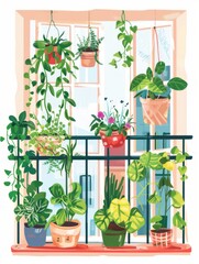 Couple's Blissful Home Balcony Gardening with Pastel Colors Generative AI