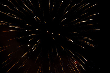 Vibrant fireworks in the dark sky, copy space