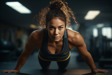 Fototapeta premium Workout Resolve: Athletic Woman in Push-up Stance
