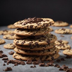 Chocolate cookies with chocolate chips. AI Generated.