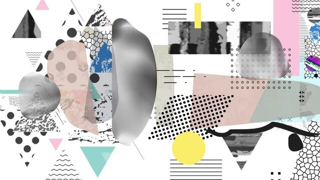 Different textures and shapes artistic collage. Colorful abstract design, creative slideshow background. 