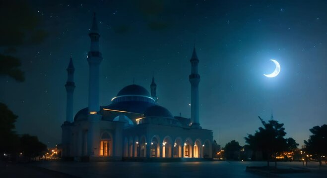 Magnificent mosque in the middle of the city at night