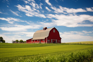Fototapeta na wymiar red barn and blue sky