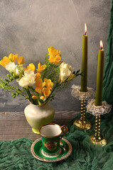 Beautiful still life with yellow flowers