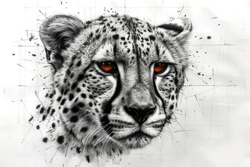 simplified pencil sketch of a cheeta neutral white background
