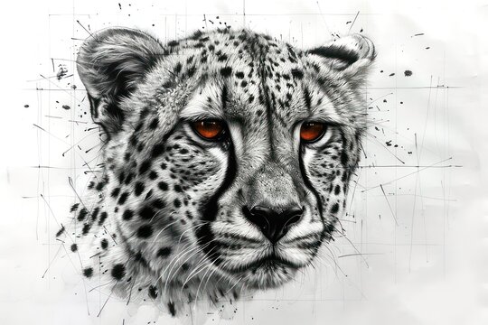 simplified pencil sketch of a cheeta neutral white background