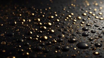 Black surface with gold dots. Suitable for abstract backgrounds or luxury designs. Generative Ai