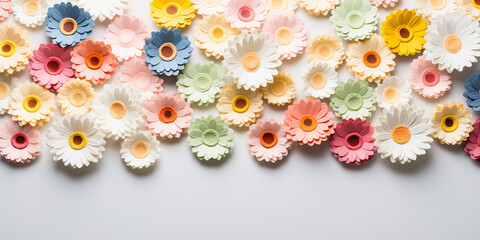 Spring background with gerberas, top view, copy space