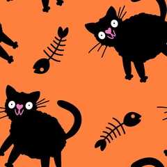 Halloween animals monsters seamless cats pattern for wrapping paper and fabrics and linens and kids clothes print