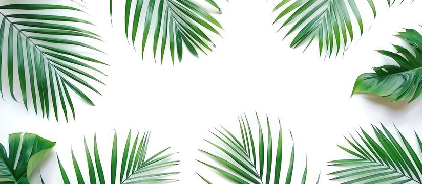 Fresh green palm leaf isolated copy space on white background. AI generated image