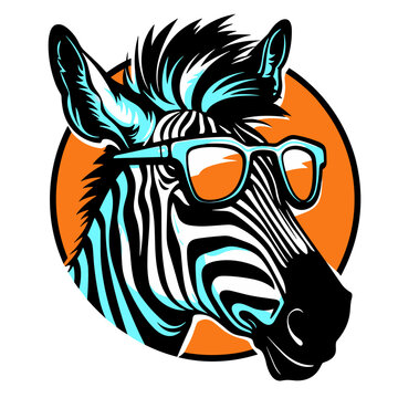 Zebra with sunglasses. Vector illustration of a zebra head.