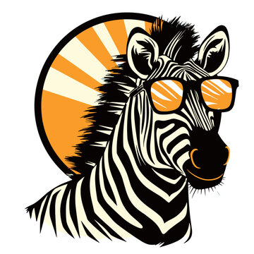 Zebra in sunglasses. Vector illustration of a zebra head.