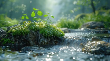 Small Green Plant Growing on Rock