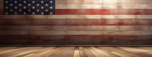 American wooden planks wall and floor in rustic style