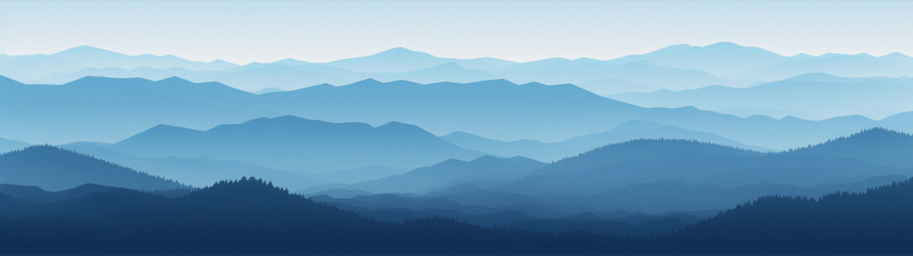 Blue misty mountains landscape, vector illustration