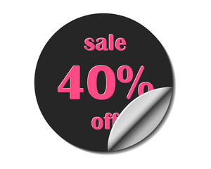 Sale sticker 40 percents off. Discount 40. Vector, red and black. - 739568540
