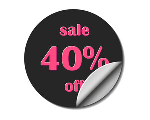 Sale sticker 40 percents off. Discount 40. Vector, red and black. - 739568546