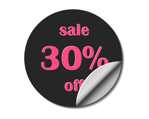 Sale sticker 30 percents off. Discount 30. Vector, red and black. - 739568547
