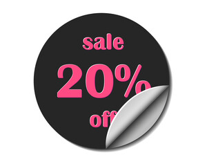 Sale sticker 20 percents off. Discount 20. Vector, red and black. - 739568553