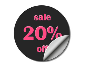 Sale sticker 20 percents off. Discount 20. Vector, red and black. - 739568554