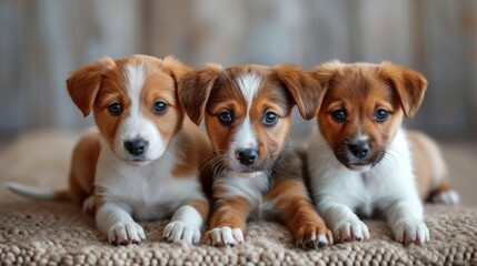 Three Puppies Sitting on a Blanket