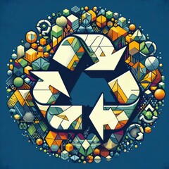 Circular economy concept, where materials are recycled and reused, with recycling symbols playing a prominent role in the design, illustration. Created using generative ai