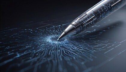 Futuristic AI Technology for Creative Copywriting. Digital pen symbolizing the integration of AI in...