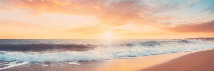 Fototapeta na wymiar Panoramic beach landscape at sunset - AI Generated