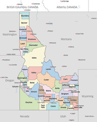 Fototapeta premium Political map showing the counties that make up the state of Idaho, located in the United States.