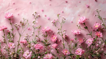 Pink Flowers Growing on Pink Wall