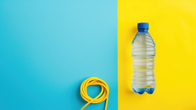 Fitness concept with jump rope and water bottle
