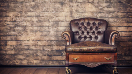 Retro styled worn leather chair against grunge background
