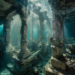 Sunlight Filtering Through Ancient Underwater Ruins