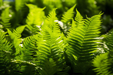 Vibrant Green Fern Plants Flourishing in their Natural Habitat - Detailed Close-Up
