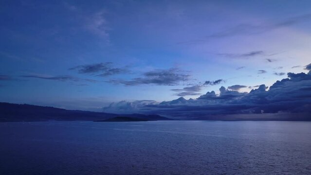 Extraordinary Blue Sunset In The Philippines, Aerial View