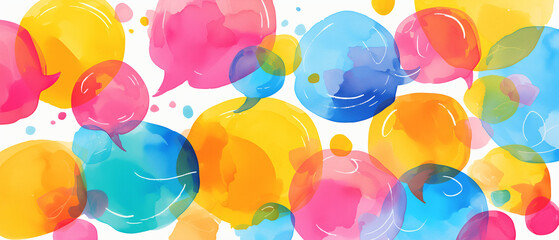 Bright neon watercolor textured colorful speech bubbles on white background. Communication Concept