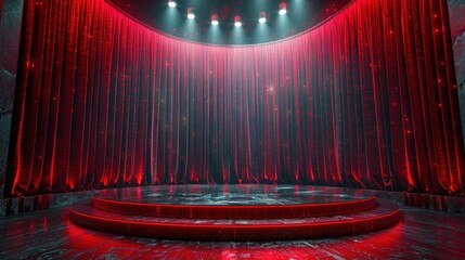 Stage With Red Curtain and Spotlights