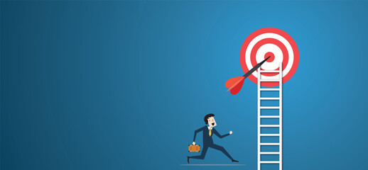 a man climbing a ladder towards a target, futuristic setting, 3d rendered, highly detailed, cinematic lighting, dramatic shadows, ultrarealistic, award winning, stunning visual quality