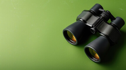 Black binoculars on a green background