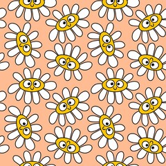 Fototapeta premium Cartoon summer retro seamless flower pattern for wrapping paper and fabrics and spring packaging and kids print