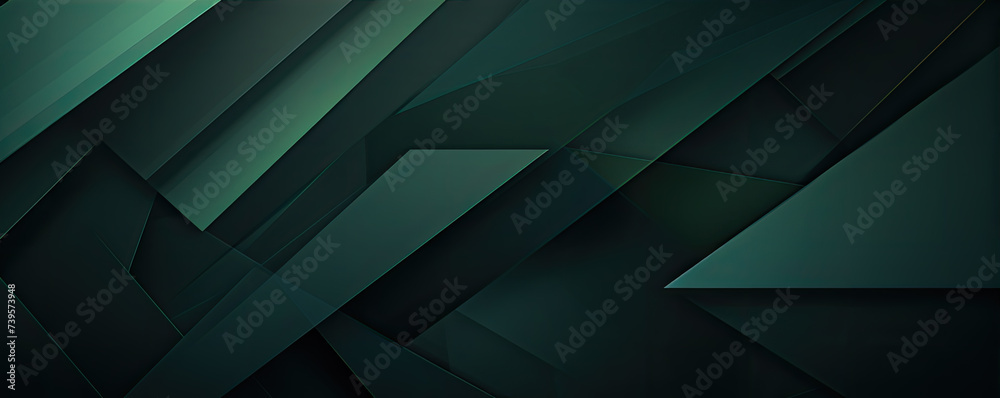 Fototapete dark green abstract in wide banner shape. polygon elegant or frame background. copy space for text.